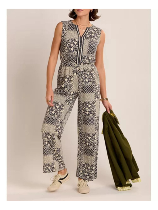 Brakeburn Pants - Women's Brakeburn Jumpsuit Size 16 Black Beige Patterned Sleeveless